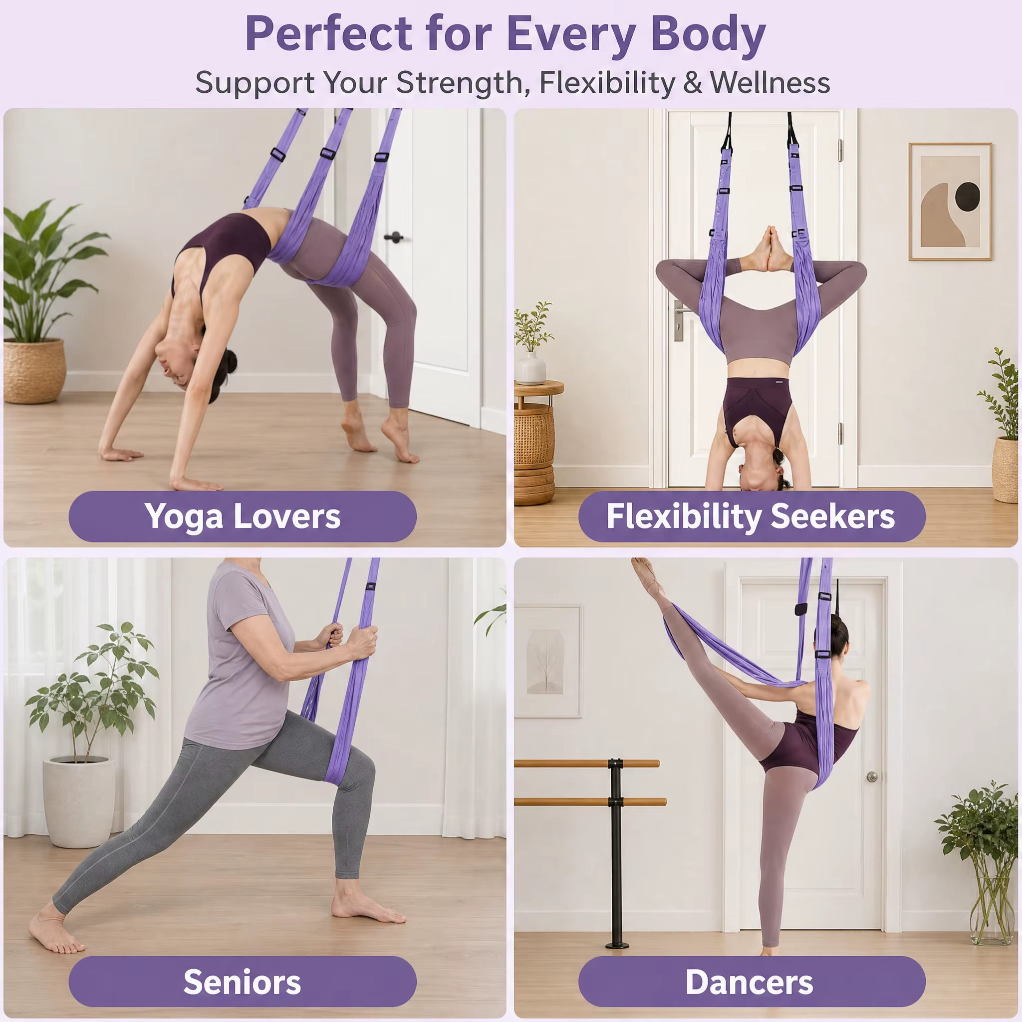 Lindora Advanced Purple Aerial Yoga Rope - Professional Home Yoga Assistant, Luxury Fitness Gear, Single Piece