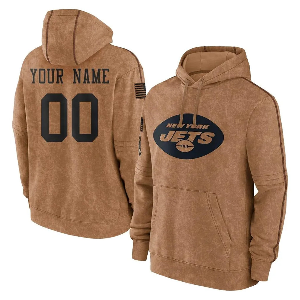 RedF Custom NY.Jets Brown Salute to Service Pullover Hoodies Limited Game Any Name & Numbers Stitched Jerseys