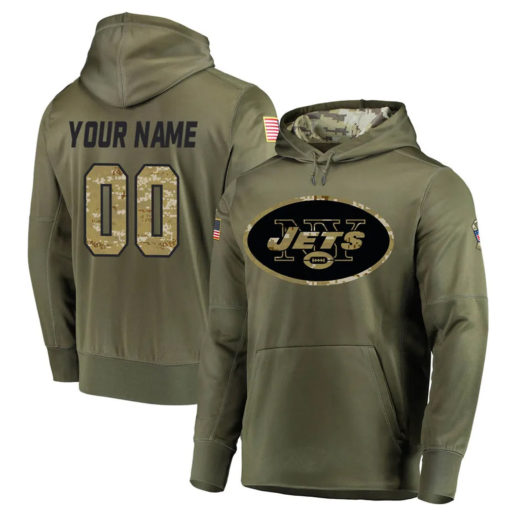 RedF Custom NY.Jets Olive Salute to Service Pullover Hoodies Home Game Any Name & Numbers Stitched Jerseys
