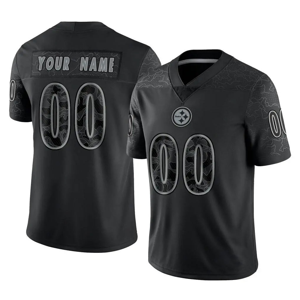 Lindora Custom P.Steelers Black Reflective Limited Home Game Any Name & Numbers Stitched Jerseys