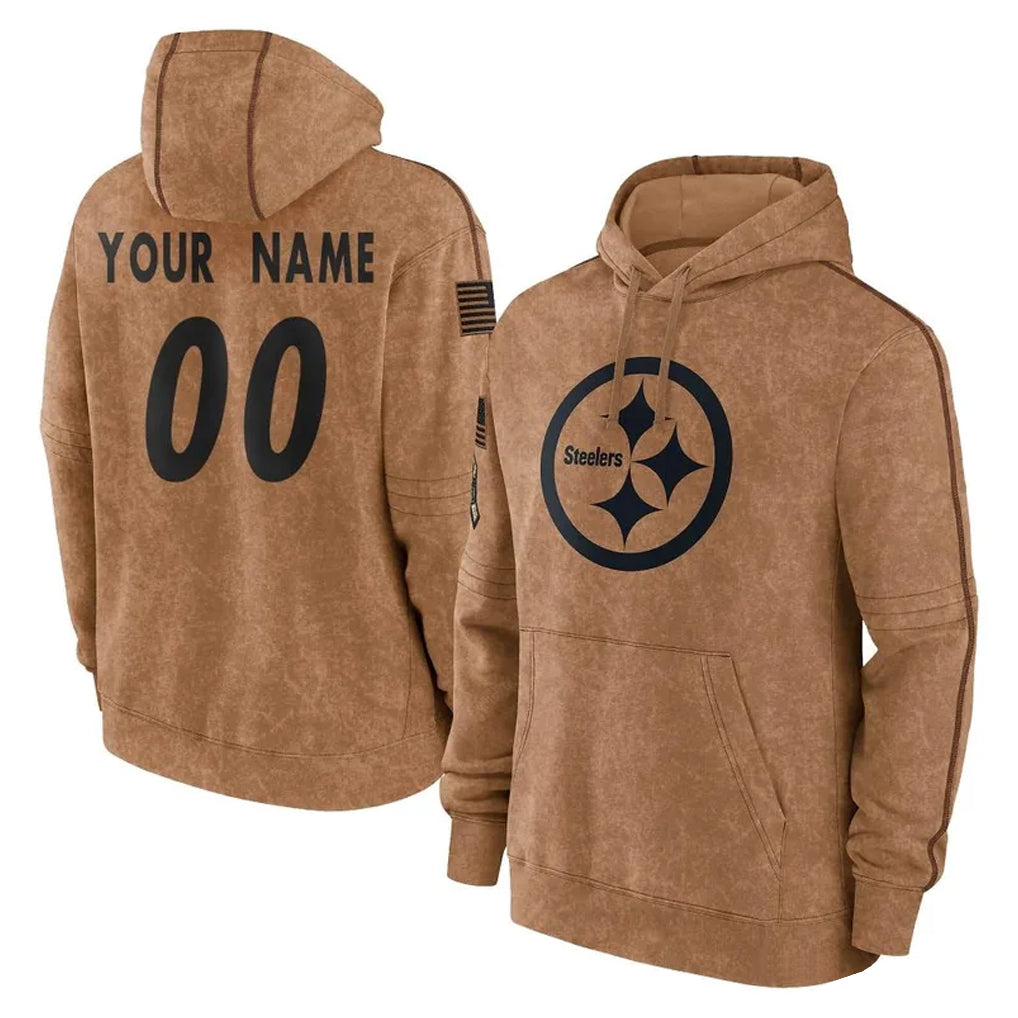 Lindora Custom P.Steelers Brown Limited Salute to Service Pullover Hoodies Game Any Name & Numbers Stitched Jerseys