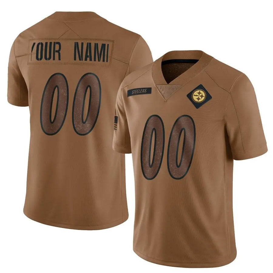 Lindora Custom P.Steelers Brown Salute To Service Limited Stitched Jerseys