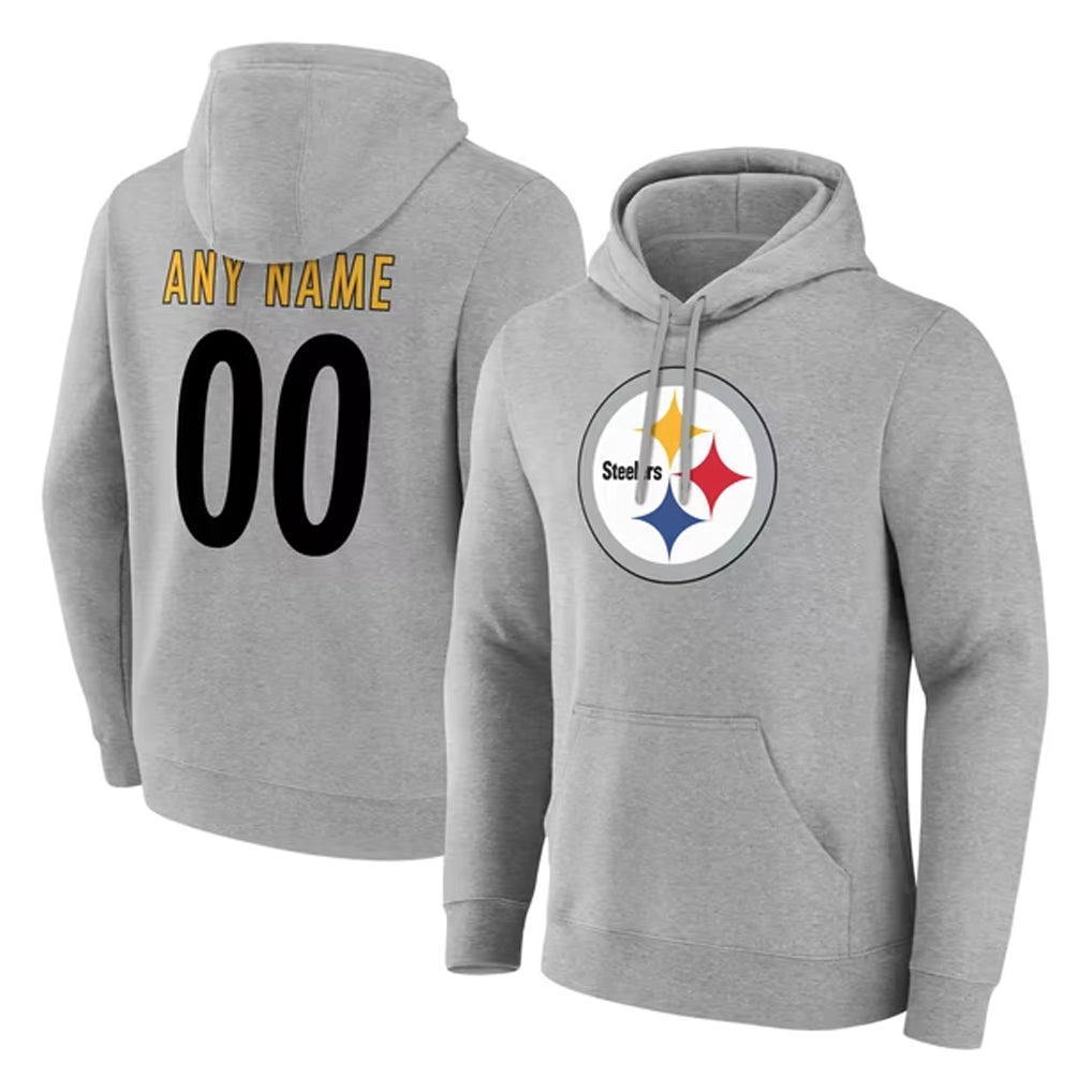 Lindora Custom P.Steelers Gray LOGO Pullover Hoodies Limited Any Name & Numbers Stitched Jerseys