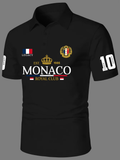 Lindora Men's Elegant Style Black Polo Shirt Royal Crown Print Turn Down Collar Short Sleeve Polyester Tops with Number 10 Sleeve Detail S-XXL